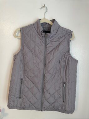 Relativity Gray Quilted Puffer Vest | Full Zip Sleeveless Jacket Size PXL